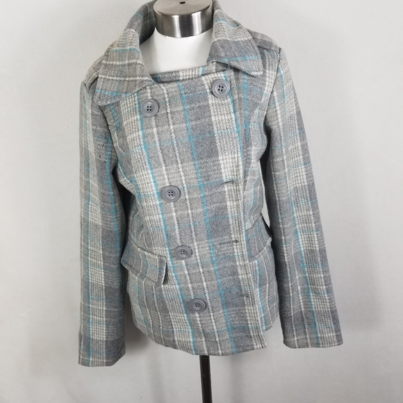 Maurices Button Front Multicolor Plaid Wool Hooded - Picture 1 of 8